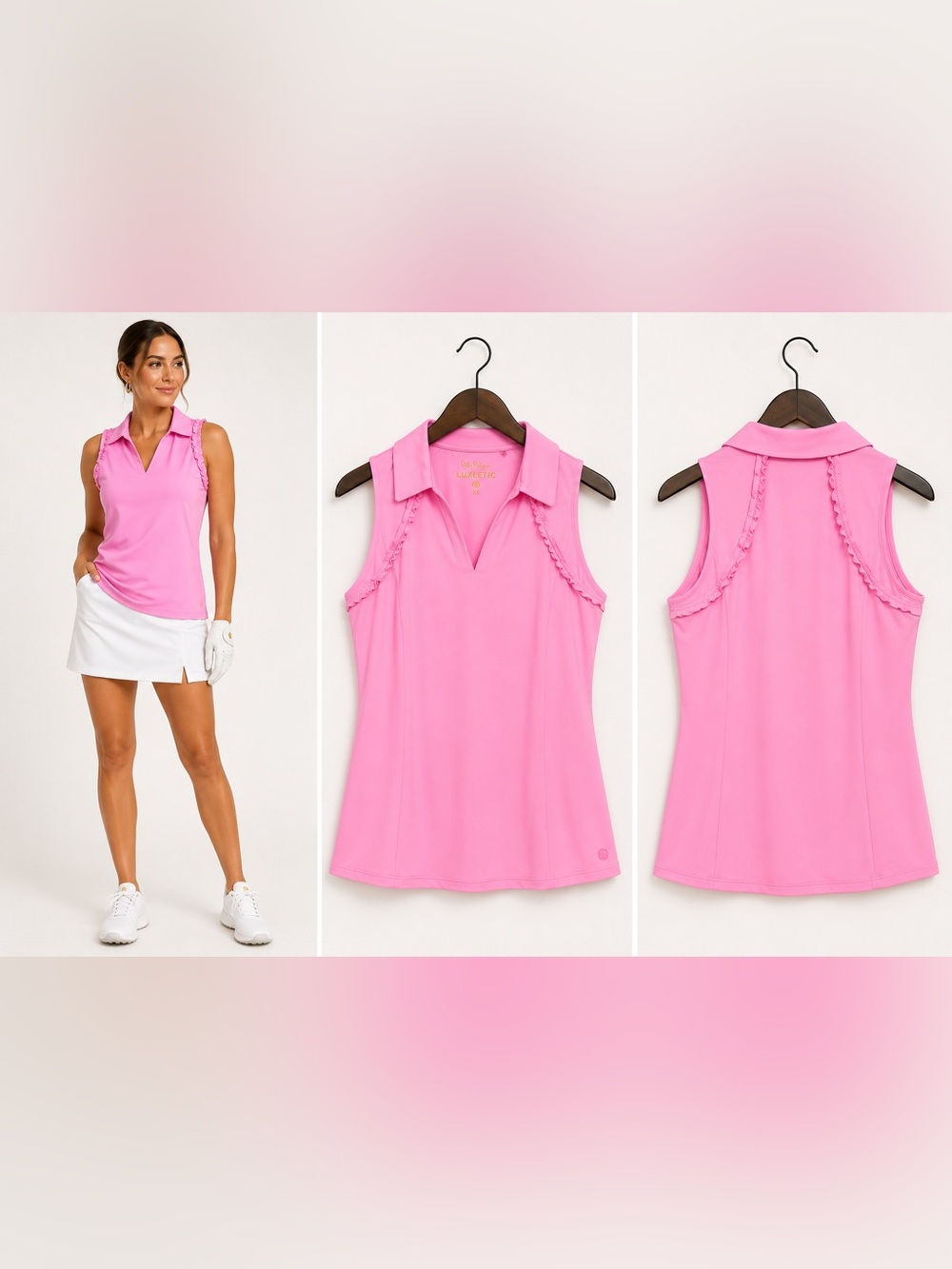 Lilly Pulitzer Luxletic Martina Sleeveless Ruffle Polo Top Pink XS